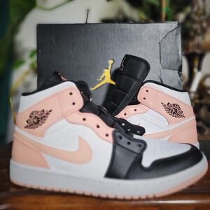 Air Jordan Sneakers 1 Mid GS Crimson Tint Black White Streetwear Kicks 9Y
